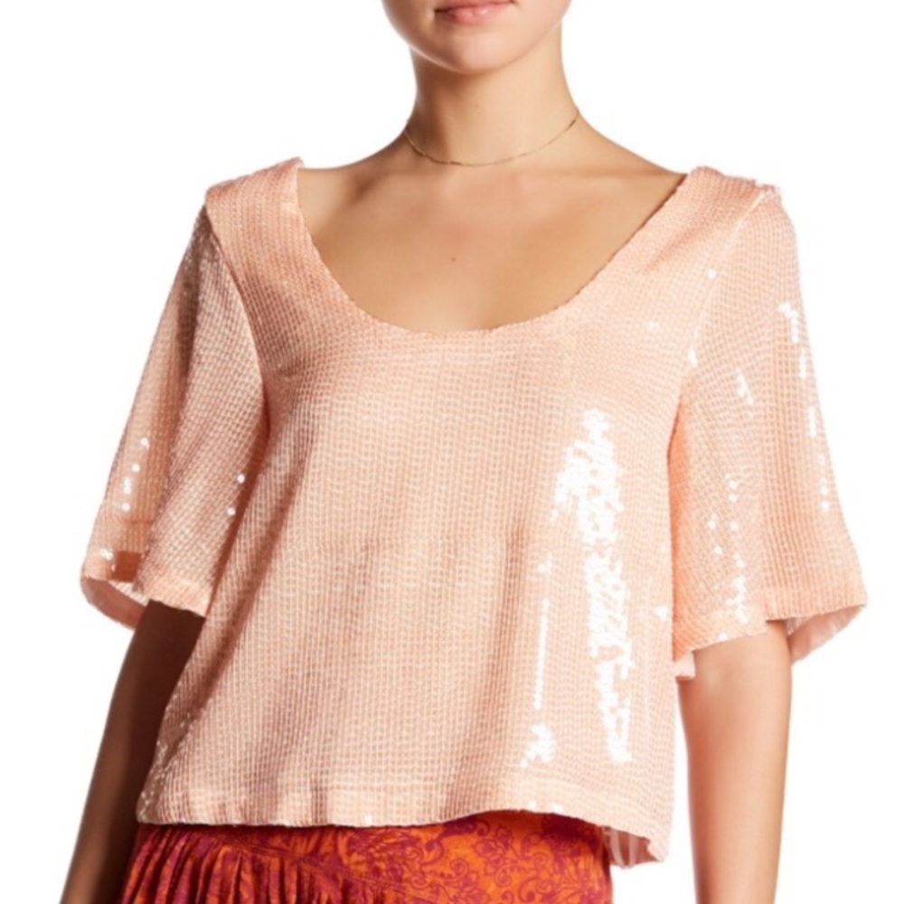 NWT Free People Night Fever Sequins Scoop Neck Top