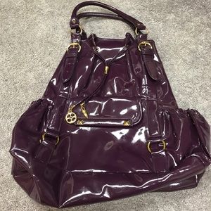 Eggplant Patton leather backpack style handbag