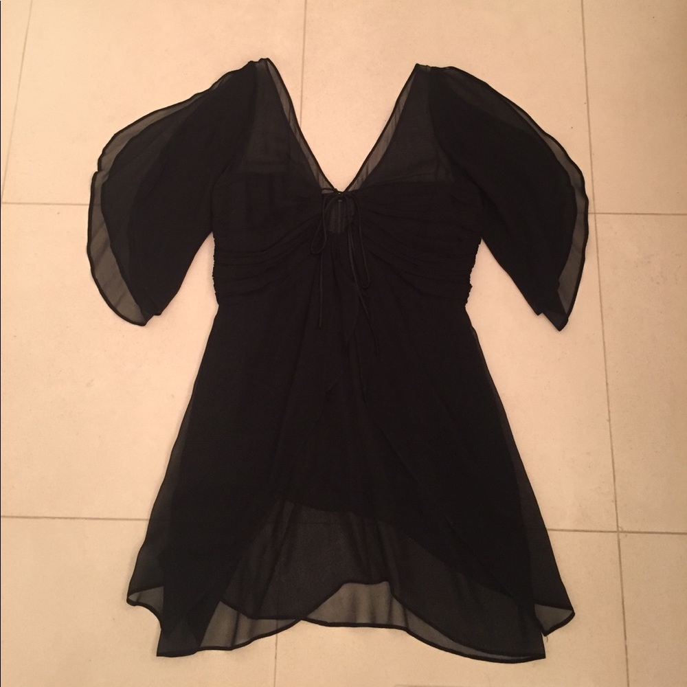 Floey Black Silk Ruched Batwing Sleeve Blouse