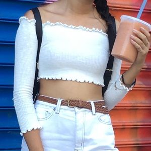 Off the Shoulder Long Sleeve Crop Top