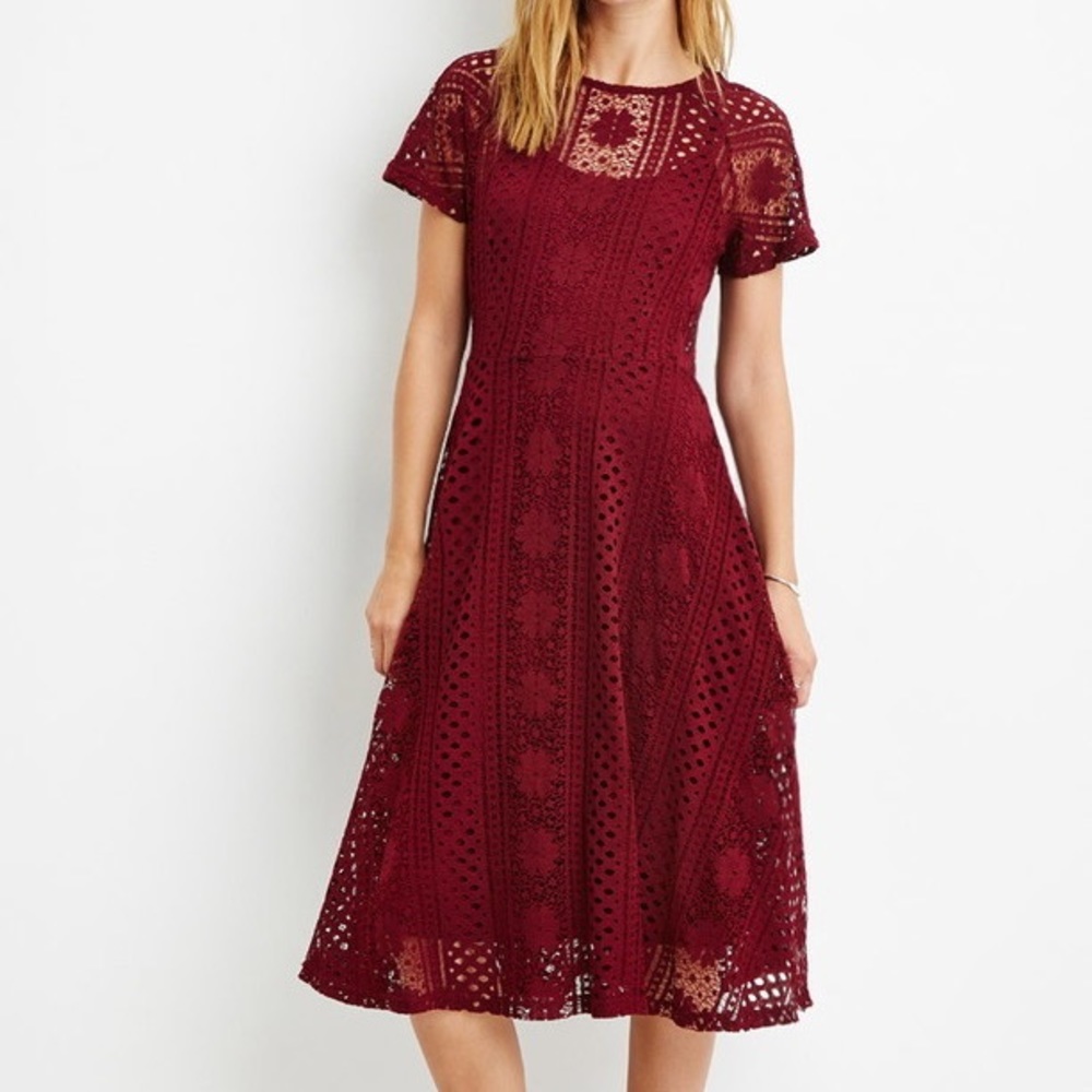Maroon Crochet Midi Dress