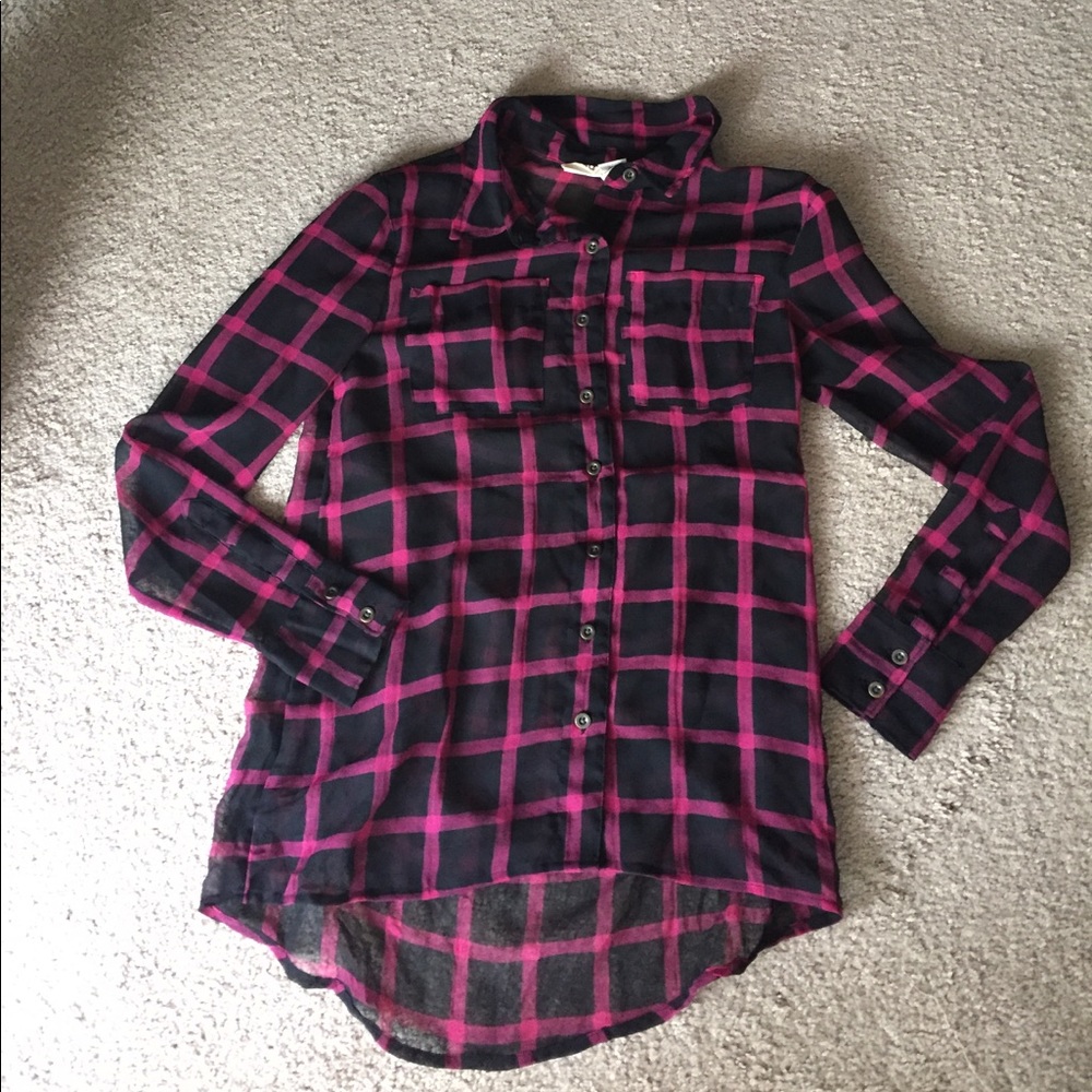 Mudd black and pink sheer button down shirt