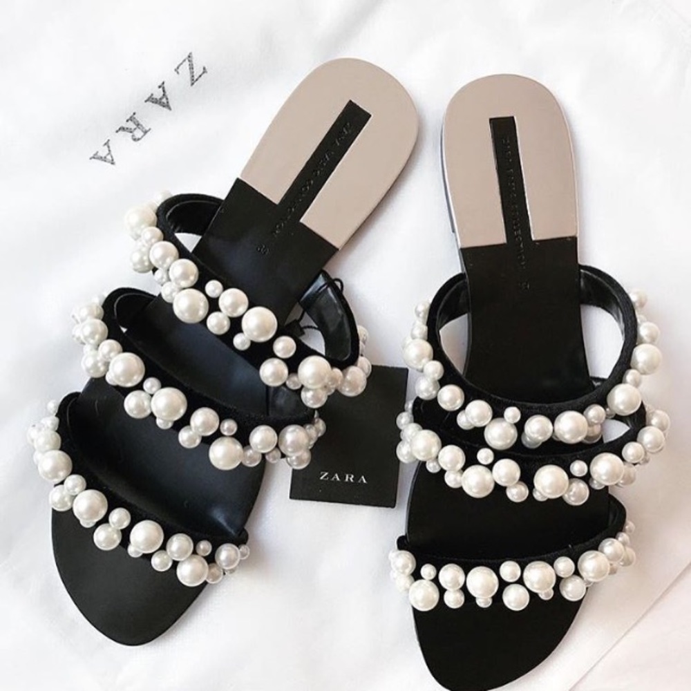 Zara Pearl Strappy Sandals