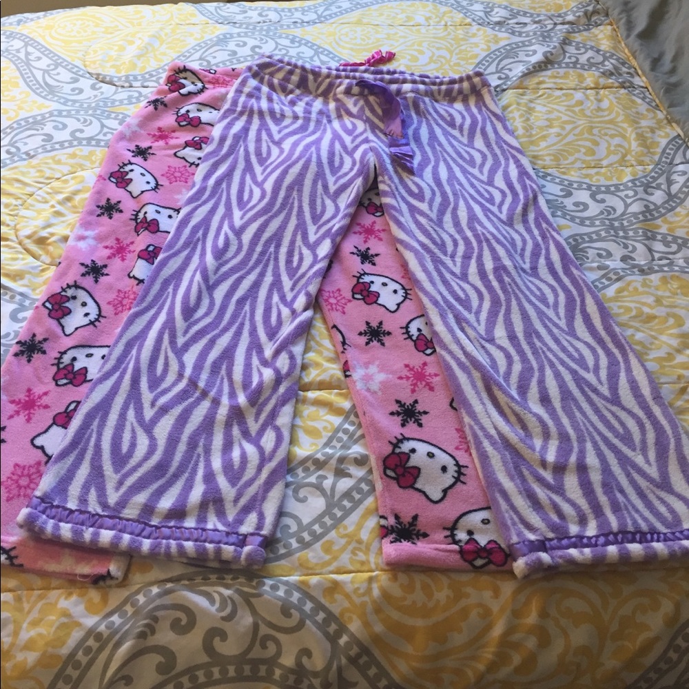 Pink Hello Kitty & Purple Fuzzy Pajama Pants - XL