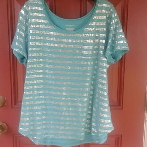 Teal shirt with silver foil stripes