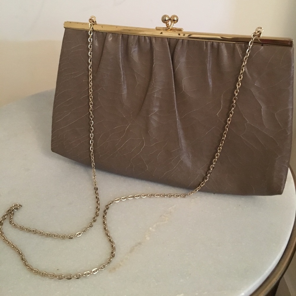 Vintage Taupe Clutch with Chain Strap