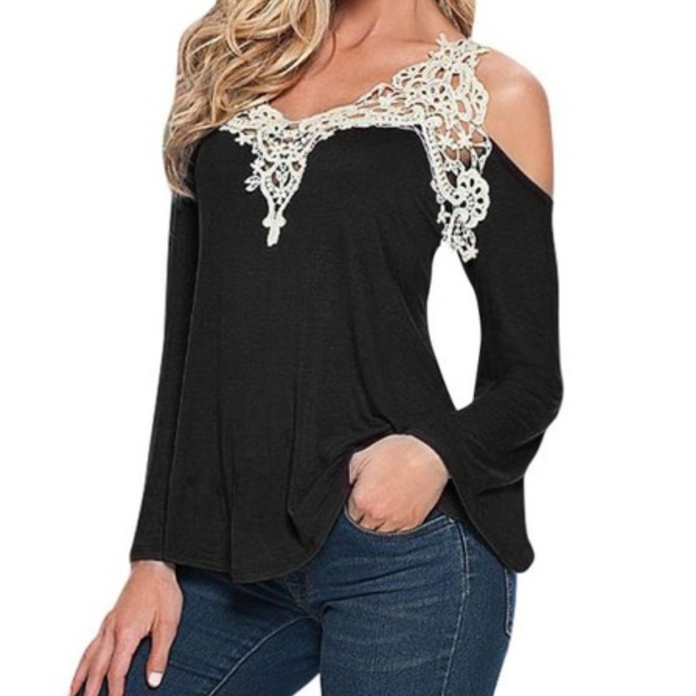 Black long sleeve with white lace detail