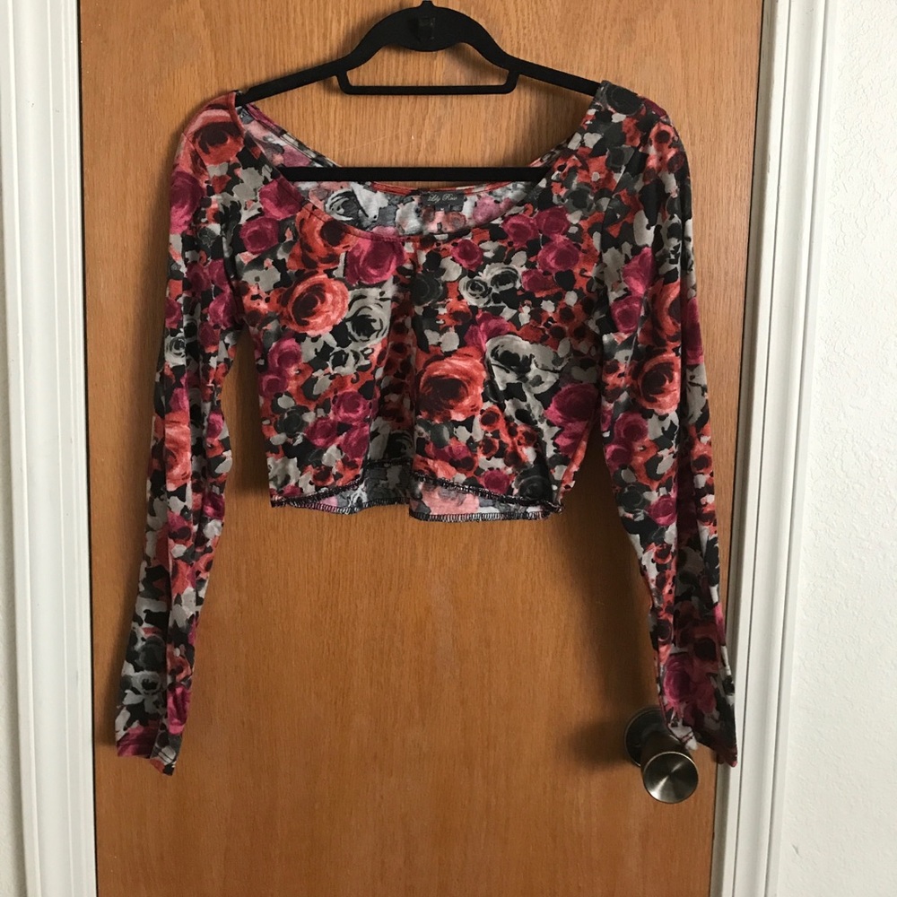 Orange Pink Gray and Black Rose Crop Top
