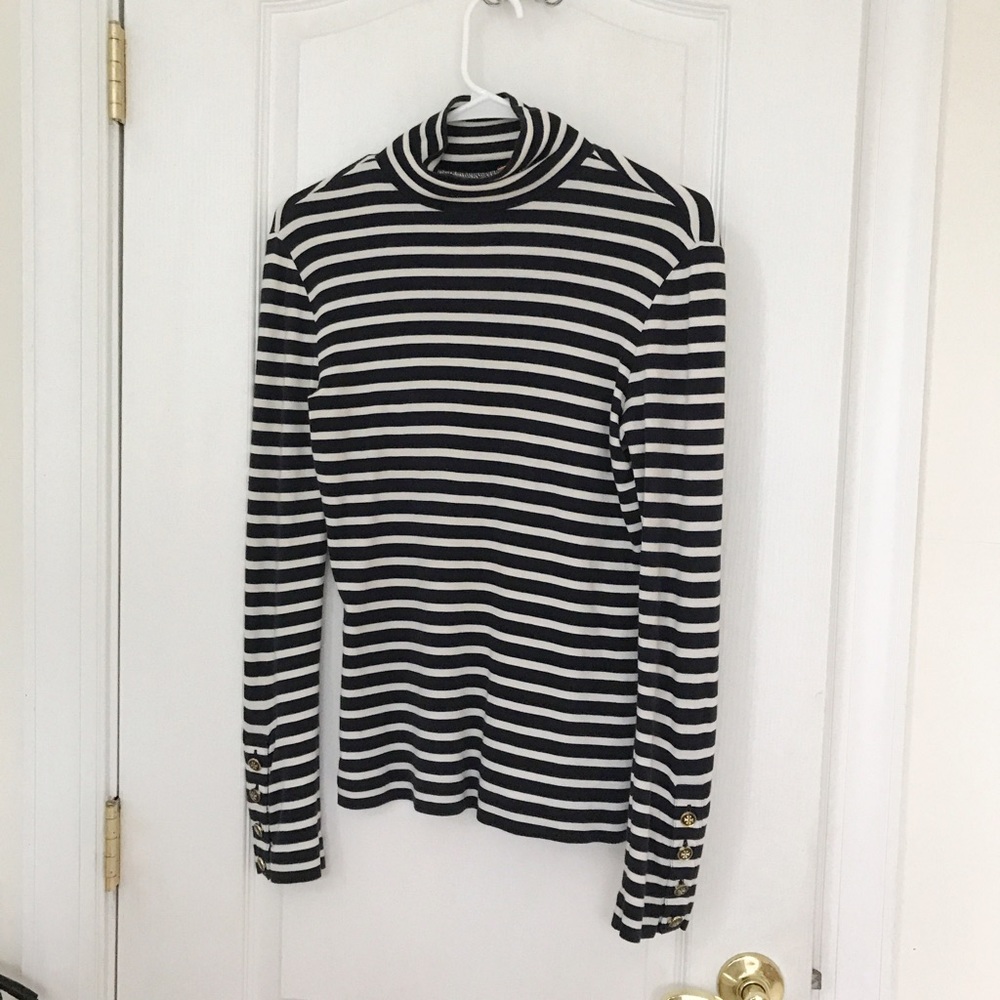Tory Burch mock turtleneck navy white stripe XS