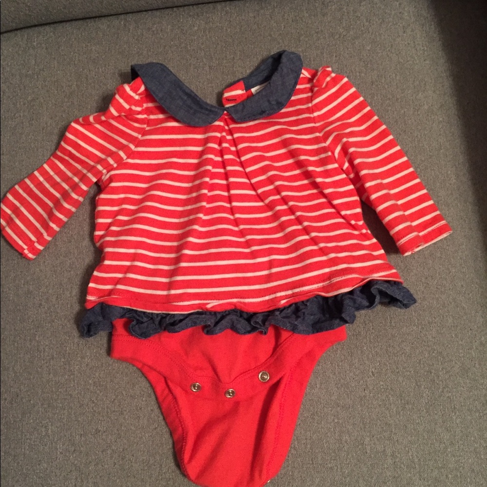 Baby Gap striped top with denim collar and ruffle