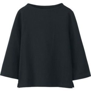 Uniqlo Mock Neck Wide 3/4 Sleeve T-Shirt Black NWT
