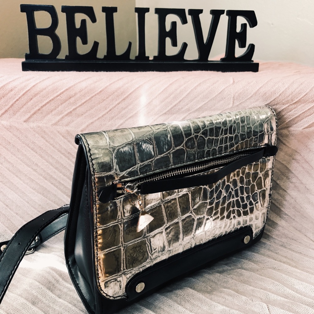 Golden Lane Silver Croc Cross body Bag