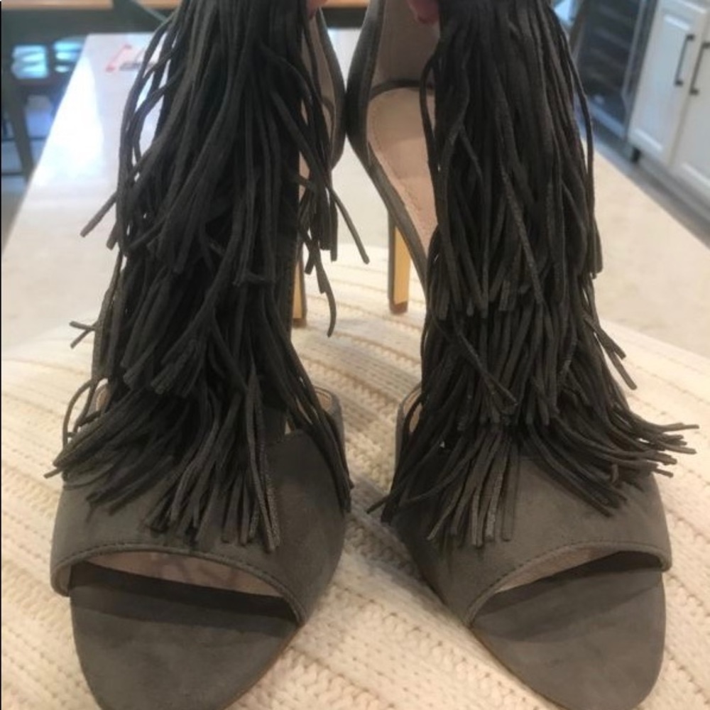 Louis Et Cie Grey Stiletto with Tonal Fringe