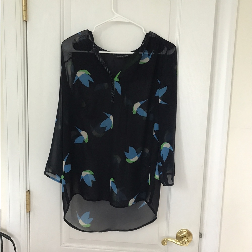 Sophia Reyes navy bird print blouse XS