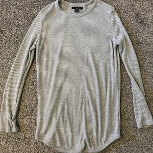 Grey Ribbed Knit Long Sleeve Dress