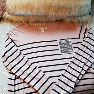 Long sleeve stripe shirt with sequin pocket