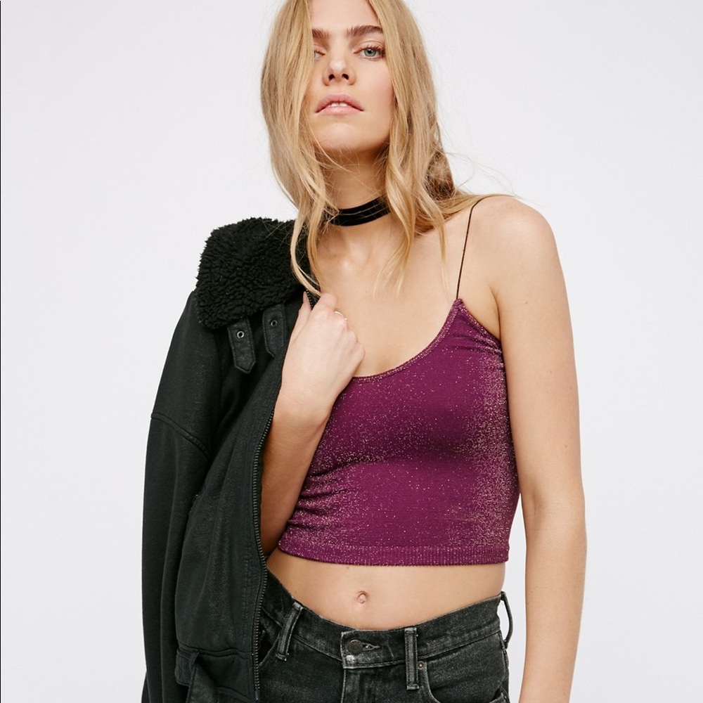 Free People Sparkle Plum Skinny Stap Bram Top