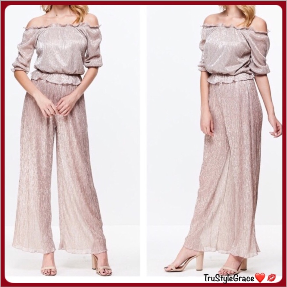 💖 Gorgeous Mauve Metallic Off Shoulder Top & Pant - Picture 2 of 7