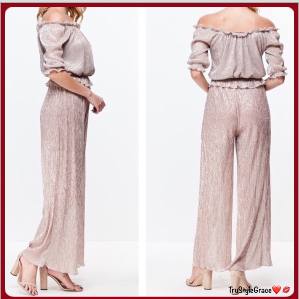 💖 Gorgeous Mauve Metallic Off Shoulder Top & Pant - Picture 3 of 7