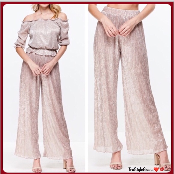 Pants - 💖 Gorgeous Mauve Metallic Off Shoulder Top & Pant