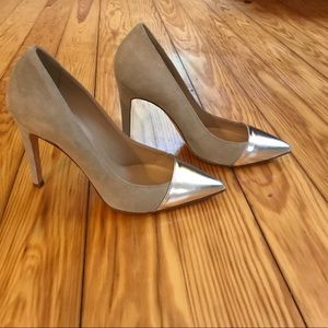 J Crew silver cap toe heels in grey