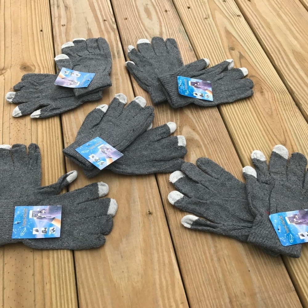 Lot of 5 Gloves Touchscreen Winter Acrylic Gray - Picture 6 of 7