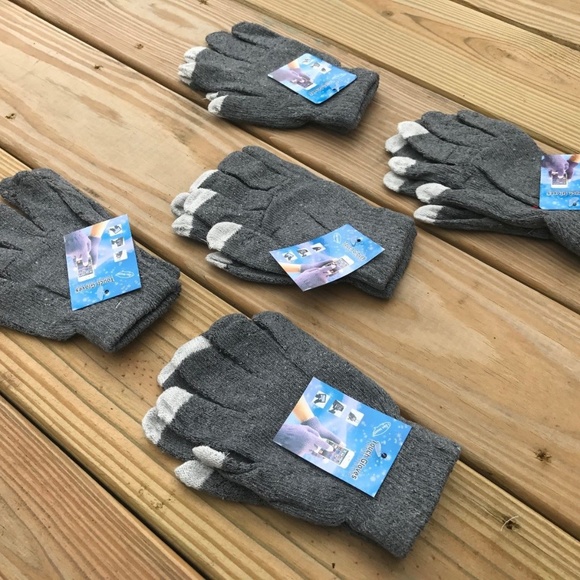 Lot of 5 Gloves Touchscreen Winter Acrylic Gray - Picture 3 of 7