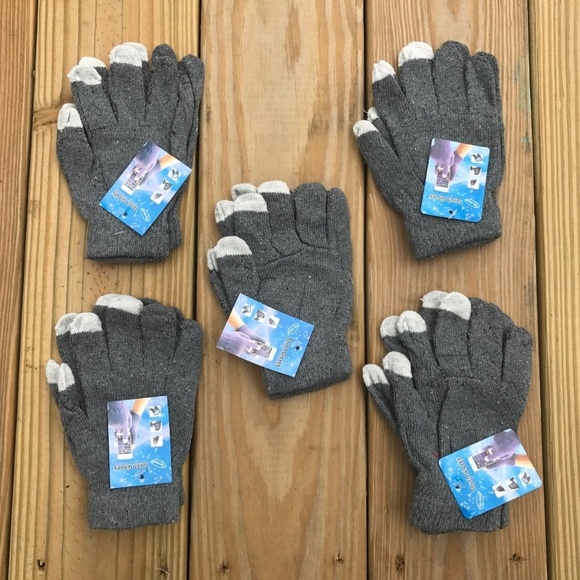 Lot of 5 Gloves Touchscreen Winter Acrylic Gray - Picture 1 of 7