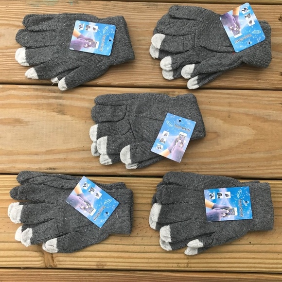 Lot of 5 Gloves Touchscreen Winter Acrylic Gray - Picture 2 of 7