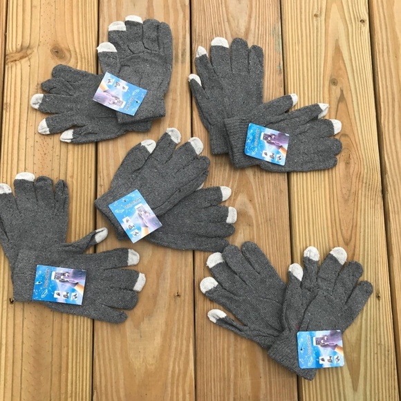 Lot of 5 Gloves Touchscreen Winter Acrylic Gray - Picture 5 of 7