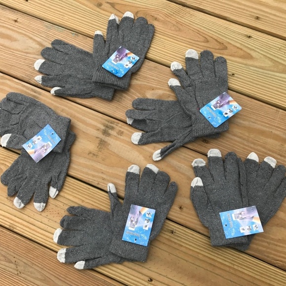 Lot of 5 Gloves Touchscreen Winter Acrylic Gray - Picture 4 of 7