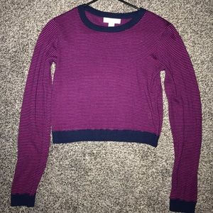 Crop Top Long Sleeve Striped Sweater