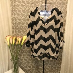 Almost Famous Sheer Zebra Chevron Hi-low Top