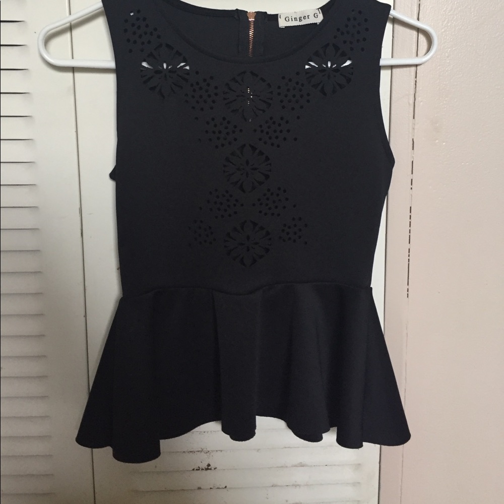 Xs Black Peplum top with designed cut outs