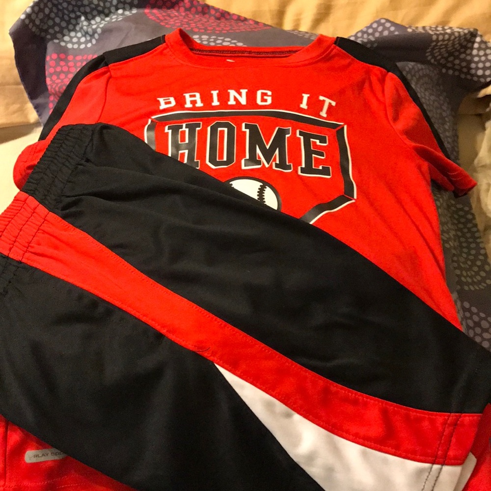Boys shorts short sleeve outfit.  Baseball lovers!
