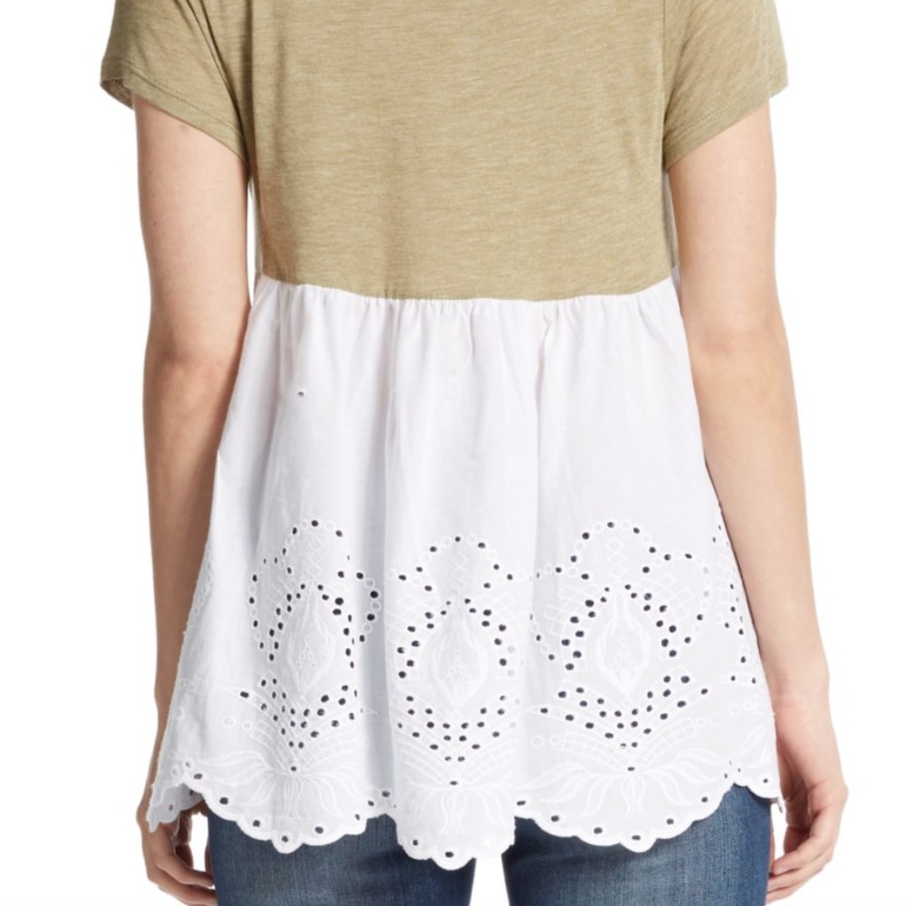 Kensie Soft Cotton Eyelet T-Shirt Olive S: XS