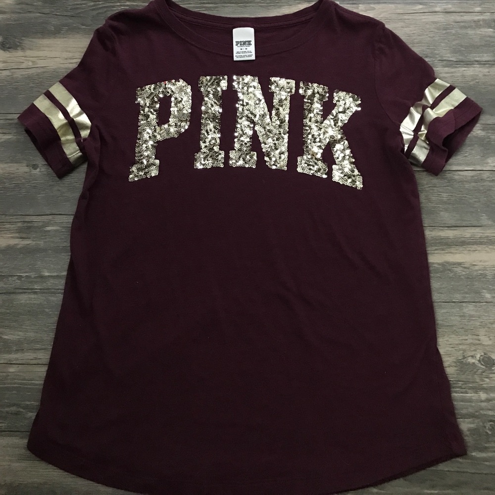 GREAT CONDITION! VS PINK Short Sleeve Glitter top!