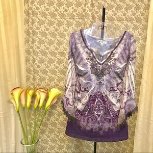 Embroidered Tunic w/ Crocheted Lace Bell Sleeves