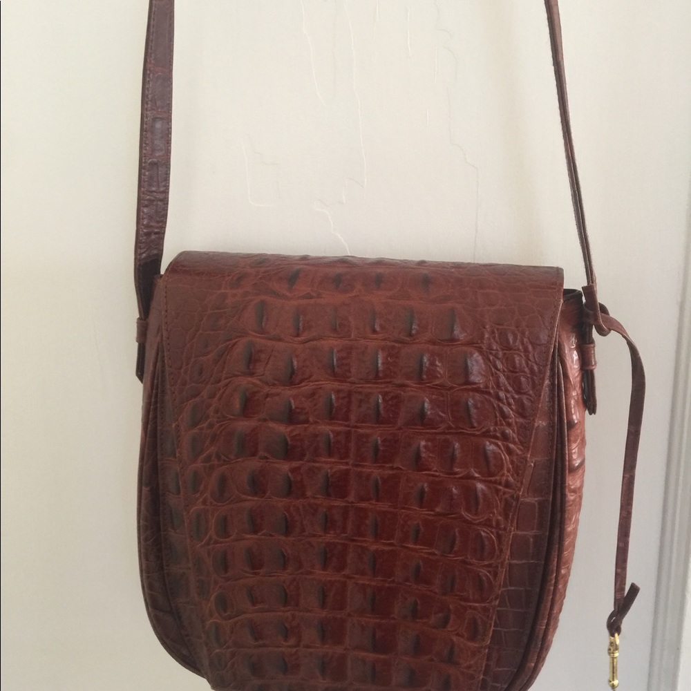 J Tiras brown embossed leather shoulder bag.