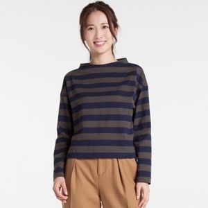 Uniqlo Striped Cropped Mock Neck Long Sleeve T NWT