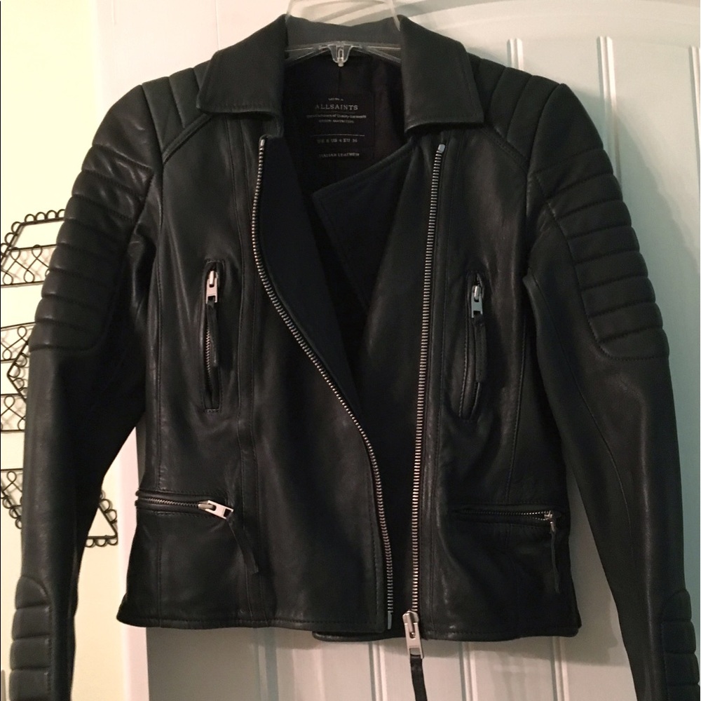 All Saints Forest Green Leather Jacket