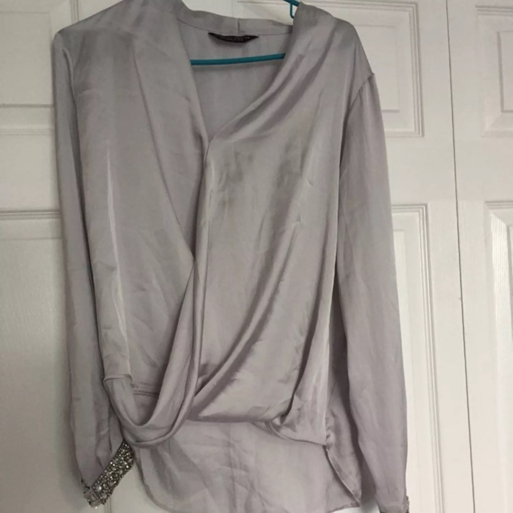 Embellished Metallic Silver Blouse