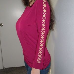 Long Line Burgundy Top with Cut-Out Sleeves