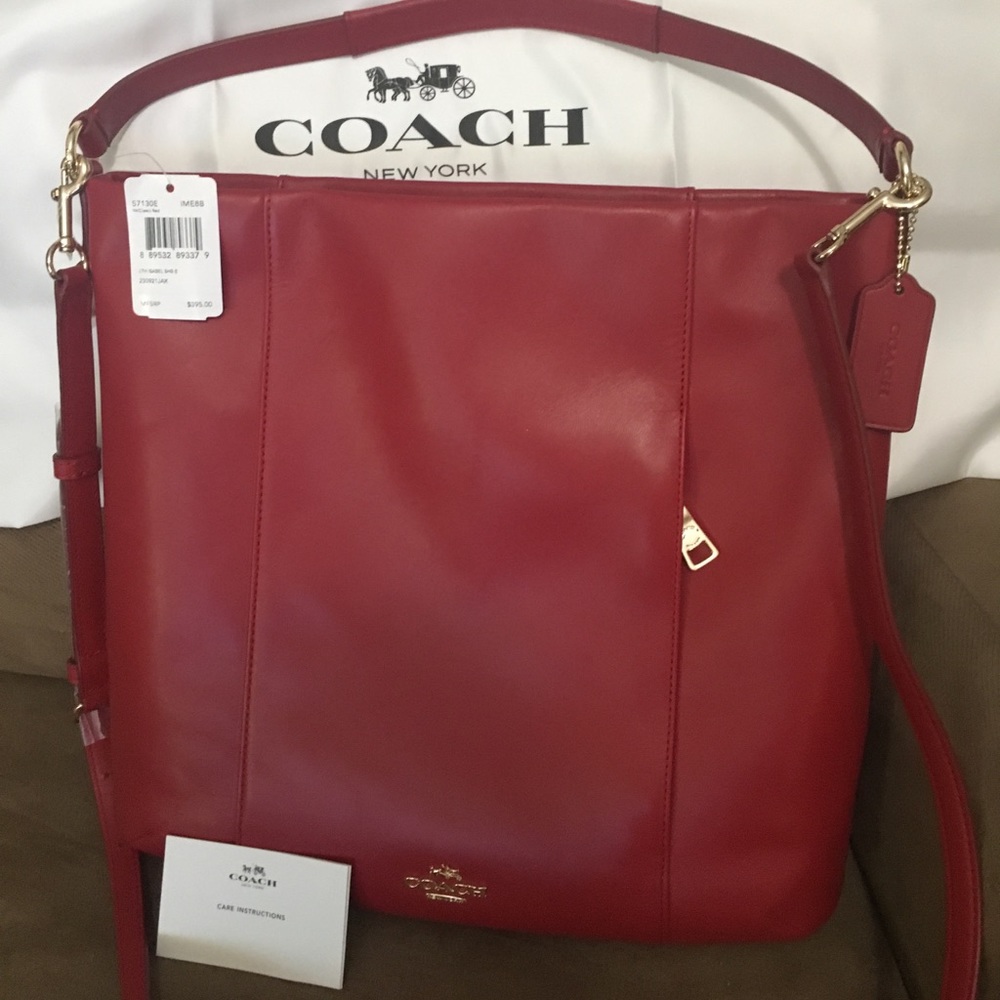 NWT calfskin classic red leather Coach bag