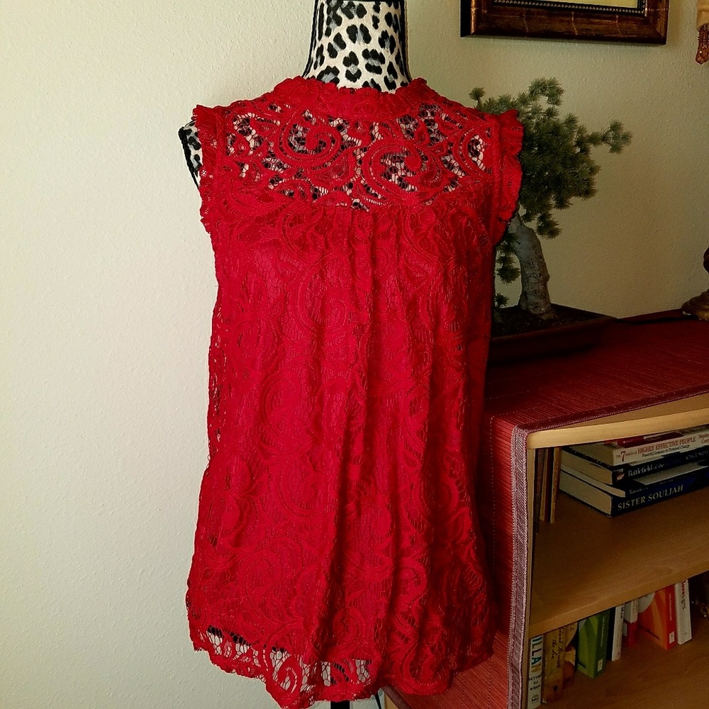 Bright Red Lace Top