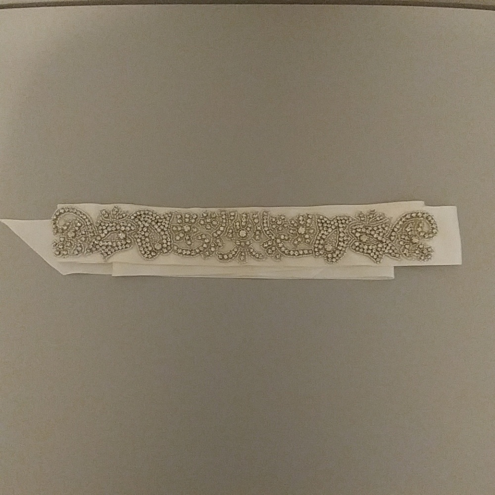 David's Bridal White Crystal Sash- O/S