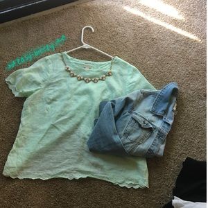 J Crew Factory Linen Split Back Tee