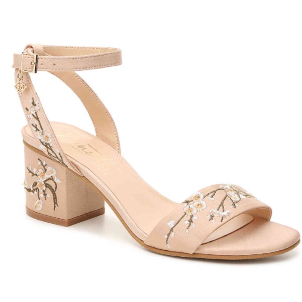 Nude embroidered sandal heels 8.5