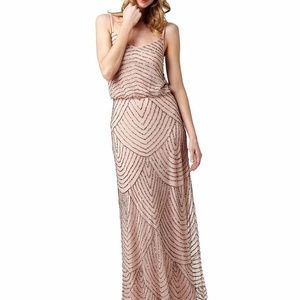 Adrianna Papell Blouson Beaded Taupe Pink Gown 4