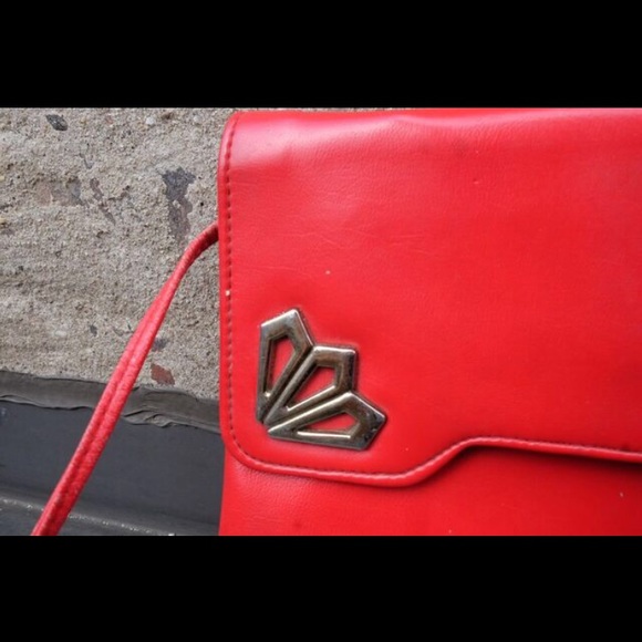 VTG 80s Red Convertible Shoulder Hand Bag Clutch Purse Built-in Compact Mirror - Picture 10 of 16